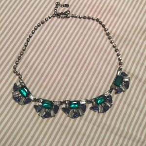 Forever 21 Gunmetal Crystal Statement Necklace Emerald Sapphire Fashion Jewelry